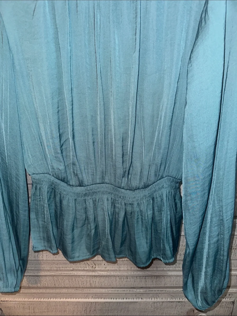 Nine West Slate Gray Long-Sleeve Ruffled Peplum Blouse - Picture 3 of 7